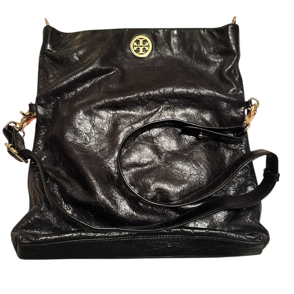 Tory Burch Dena Leather Crossbody Bag Handbag Folding Magnetic Flap Black - Picture 4 of 14
